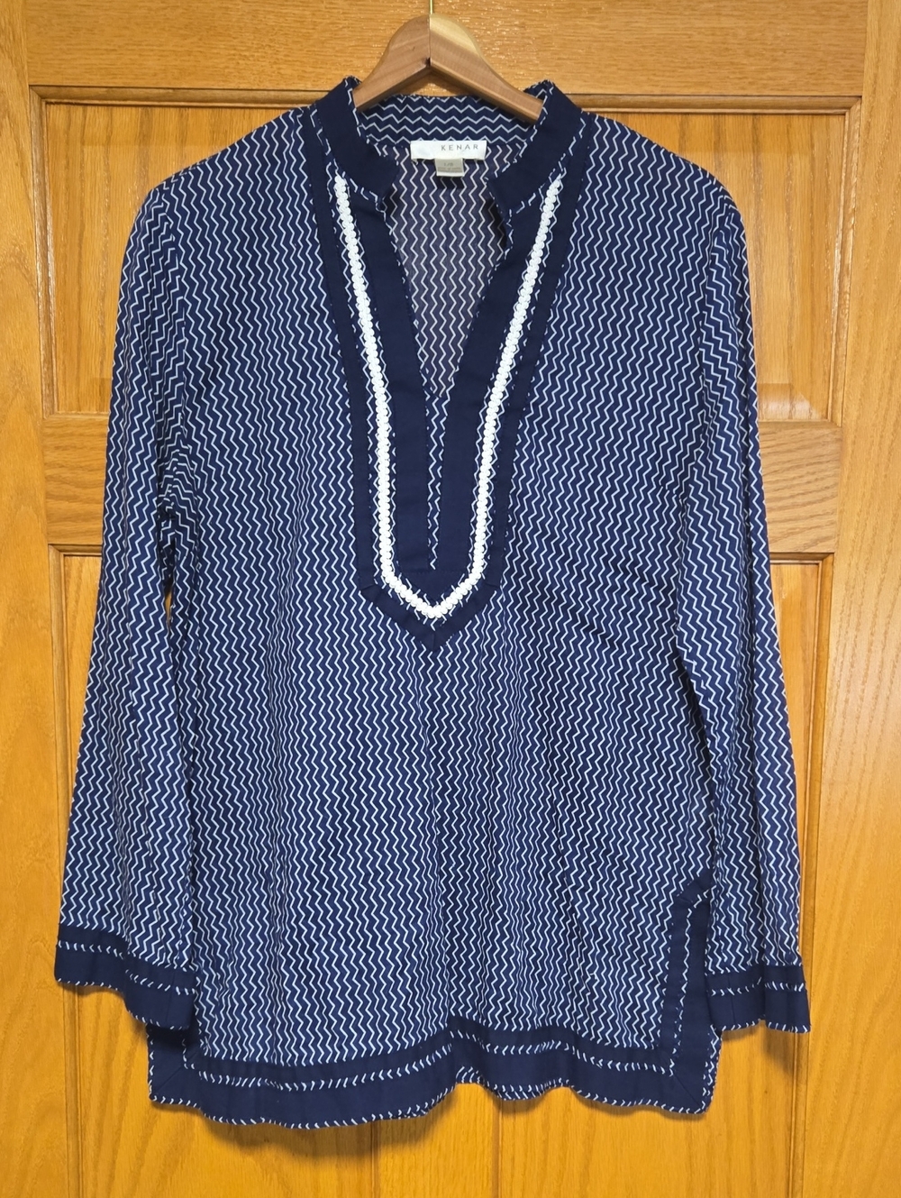 Kenar Navy and White Zigzag Long-Sleeve Tunic